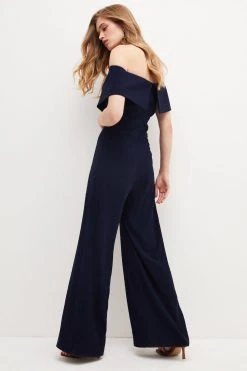 Karen Millen Tailored Bardot Wide Leg Jumpsuit 9 Karen Millen Tailored Bardot Wide Leg Jumpsuit -Karen Millen shop pale blue tailored bardot wide leg jumpsuit 2