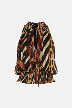 Karen Millen Petite Animal Shirred Halter Woven Blouse 11 Karen Millen Petite Animal Shirred Halter Woven Blouse -Karen Millen shop petite animal shirred halter woven blouse 4