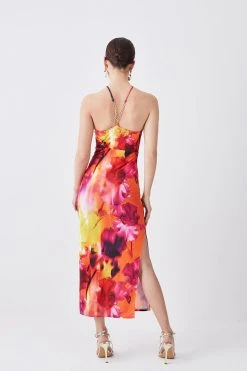 Karen Millen Petite Floral Print Halter Jersey Maxi Dress