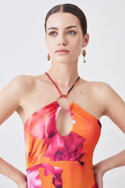 Karen Millen Petite Floral Print Halter Jersey Maxi Dress -Karen Millen shop petite floral print halter jersey maxi dress 1 2