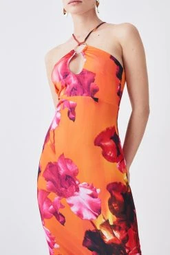Karen Millen Petite Floral Print Halter Jersey Maxi Dress -Karen Millen shop petite floral print halter jersey maxi dress 1 3