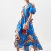 Karen Millen Petite Graphic Lace Trim Floral Woven Plunge Maxi Dress -Karen Millen shop petite graphic lace trim floral woven plunge maxi dress