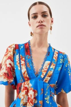 Karen Millen Petite Graphic Lace Trim Floral Woven Plunge Maxi Dress -Karen Millen shop petite graphic lace trim floral woven plunge maxi dress 4