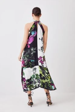 Karen Millen Petite Mono Colourblock Floral Halter Neck Woven Midi Dress -Karen Millen shop petite mono colourblock floral halter neck woven midi dress 1