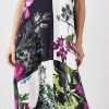 Karen Millen Petite Mono Colourblock Floral Halter Neck Woven Midi Dress -Karen Millen shop petite mono colourblock floral halter neck woven midi dress