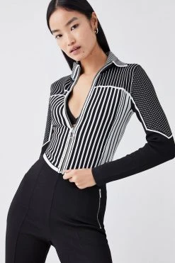 Karen Millen Petite Mono Zip Through Sporty Jacket -Karen Millen shop petite mono zip through sporty jacket 3