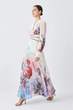 Karen Millen Petite Pleated Floral Printed Woven Maxi Dress -Karen Millen shop petite pleated floral printed woven maxi dress 3