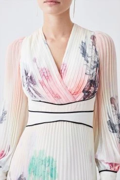 Karen Millen Petite Pleated Floral Printed Woven Maxi Dress -Karen Millen shop petite pleated floral printed woven maxi dress 5