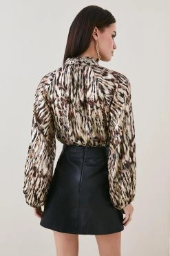 Karen Millen Petite Printed Leopard High Neck Blouse -Karen Millen shop petite printed leopard high neck blouse 1