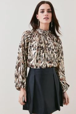 Karen Millen Petite Printed Leopard High Neck Blouse -Karen Millen shop petite printed leopard high neck blouse 3