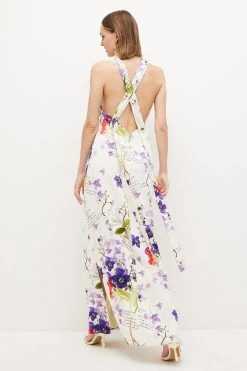 Karen Millen Petite Scattering Viola And Tulipa Floral Compact Viscose Cross Back Maxi -Karen Millen shop petite scattering viola and tulipa floral compact viscose cross back maxi 2