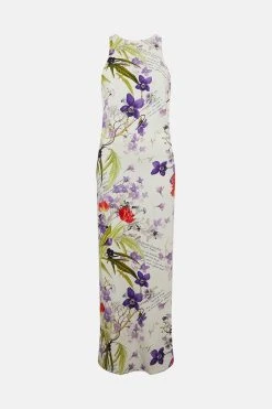 Karen Millen Petite Scattering Viola And Tulipa Floral Compact Viscose Cross Back Maxi -Karen Millen shop petite scattering viola and tulipa floral compact viscose cross back maxi 3