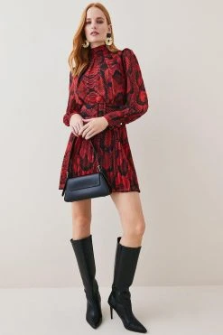 Karen Millen Petite Snake Print Georgette Pleated Woven Mini Dress 9 Karen Millen Petite Snake Print Georgette Pleated Woven Mini Dress -Karen Millen shop petite snake print georgette pleated woven mini dress 1
