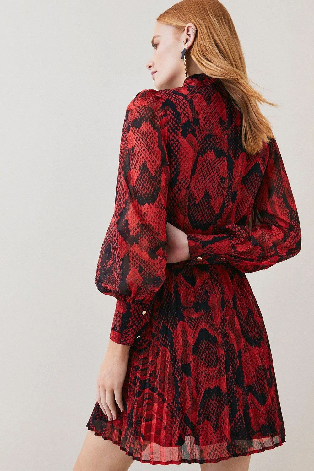 Karen Millen Petite Snake Print Georgette Pleated Woven Mini Dress 5 Karen Millen Petite Snake Print Georgette Pleated Woven Mini Dress - Image 3