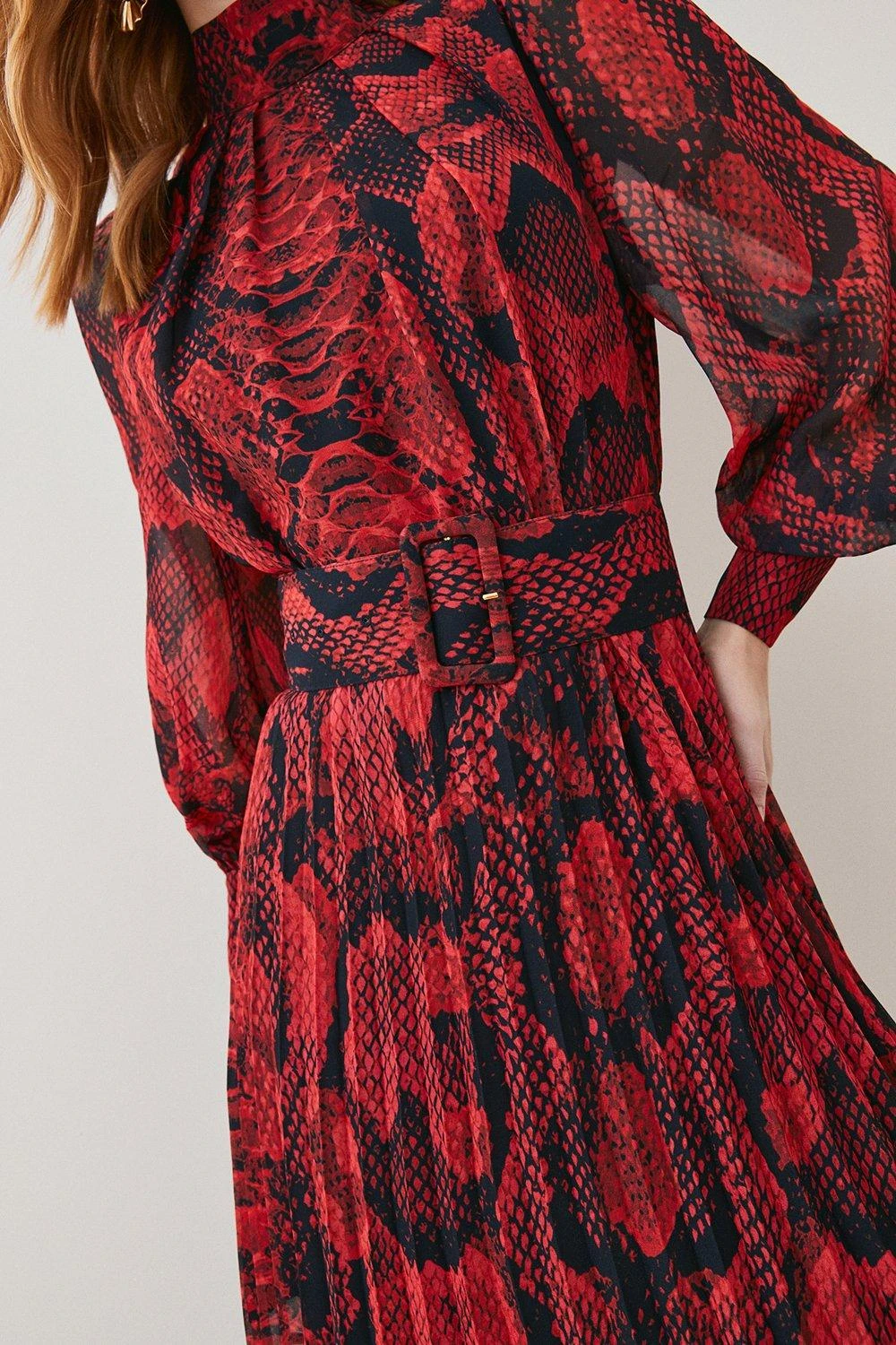 Karen Millen Petite Snake Print Georgette Pleated Woven Mini Dress 6 Karen Millen Petite Snake Print Georgette Pleated Woven Mini Dress - Image 4