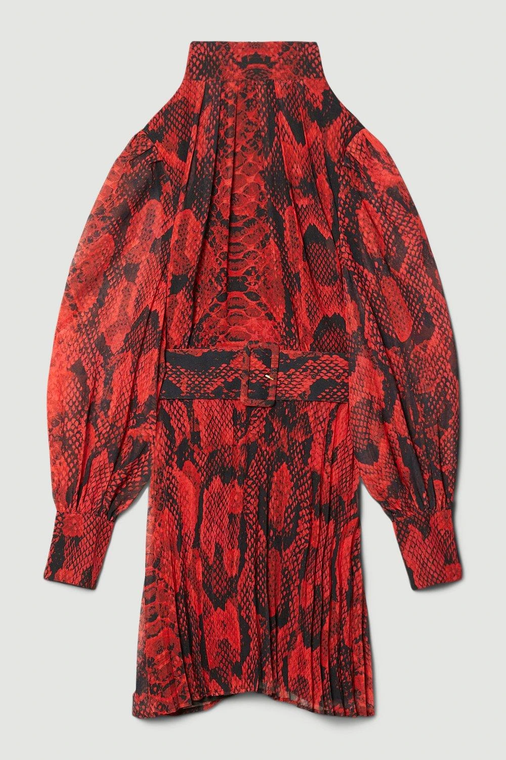 Karen Millen Petite Snake Print Georgette Pleated Woven Mini Dress 7 Karen Millen Petite Snake Print Georgette Pleated Woven Mini Dress - Image 5