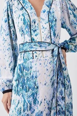Karen Millen Petite Soft Snake Print Satin Piped Zip Front Midi Dress -Karen Millen shop petite soft snake print satin piped zip front midi dress 3
