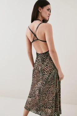 Karen Millen Petite Velvet Animal Devoure Strappy Woven Midi Dress -Karen Millen shop petite velvet animal devoure strappy woven midi dress 2
