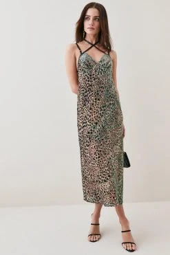 Karen Millen Petite Velvet Animal Devoure Strappy Woven Midi Dress -Karen Millen shop petite velvet animal devoure strappy woven midi dress 3