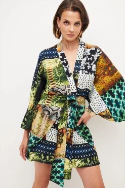 Karen Millen Petite Viscose Crepe Snake Kimono Mini Dress -Karen Millen shop petite viscose crepe snake kimono mini dress 1