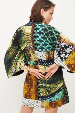 Karen Millen Petite Viscose Crepe Snake Kimono Mini Dress -Karen Millen shop petite viscose crepe snake kimono mini dress 3