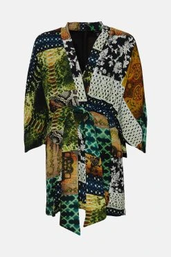 Karen Millen Petite Viscose Crepe Snake Kimono Mini Dress -Karen Millen shop petite viscose crepe snake kimono mini dress 4