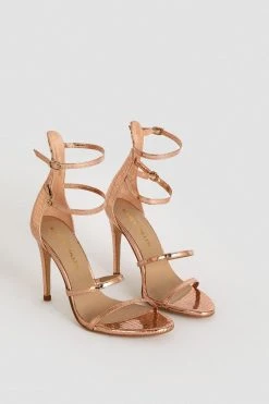 Karen Millen 4 Strap Croc Sandal -Karen Millen shop pink 4 strap croc sandal 1 2