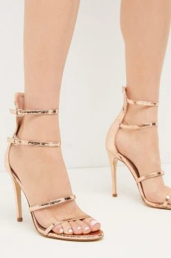 Karen Millen 4 Strap Croc Sandal -Karen Millen shop pink 4 strap croc sandal 1 4