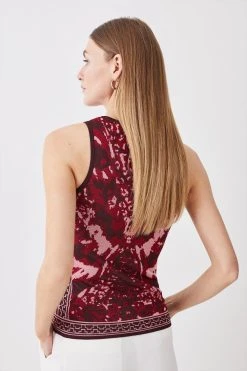 Karen Millen Abstract Jacquard Sleeveless Knit Top