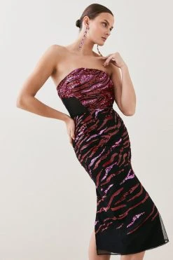 Karen Millen Abstract Sequin And Embroidery Bandeau Dress