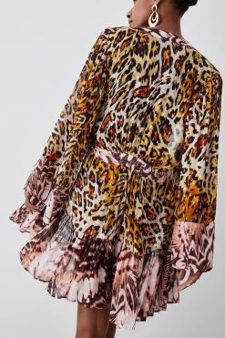 Karen Millen Beach Metallic Printed Mini Cover Up -Karen Millen shop pink beach metallic printed mini cover up 3