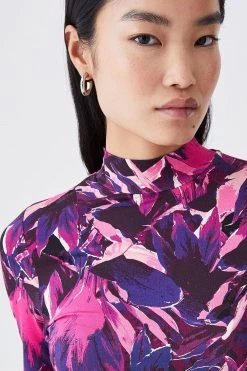 Karen Millen Belted Funnel Neck Long Sleeve Viscose Blend Jersey Mindress