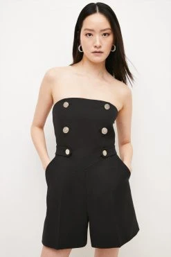 Karen Millen Compact Stretch Button Detail Playsuit