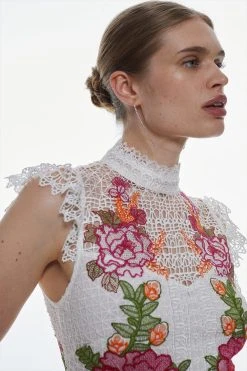 Karen Millen Guipure Lace Floral Embroidered Mini Dress -Karen Millen shop pink guipure lace floral embroidered mini dress 2