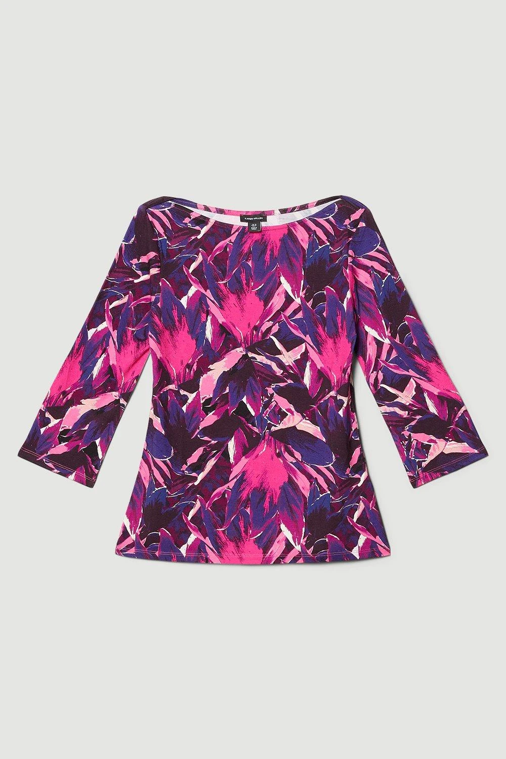 Karen Millen Half Sleeve Slash Neck Printed Viscose Blend T-shirt 8 Karen Millen Half Sleeve Slash Neck Printed Viscose Blend T-shirt - Image 6
