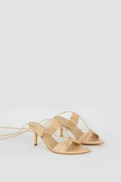 Karen Millen Leather Twist Detail Wrap Around Low Heel -Karen Millen shop pink leather twist detail wrap around low heel 4