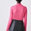 Karen Millen Long Sleeve Viscose Blend Jersey Top -Karen Millen shop pink long sleeve viscose blend jersey top