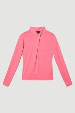 Karen Millen Long Sleeve Viscose Blend Jersey Top -Karen Millen shop pink long sleeve viscose blend jersey top 4