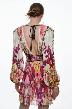 Karen Millen Mirrored Ombre Floral Pleat Drama Woven Mini Dress 10 Karen Millen Mirrored Ombre Floral Pleat Drama Woven Mini Dress -Karen Millen shop pink mirrored ombre floral pleat drama woven mini dress 2