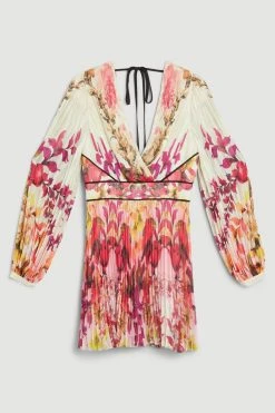 Karen Millen Mirrored Ombre Floral Pleat Drama Woven Mini Dress 12 Karen Millen Mirrored Ombre Floral Pleat Drama Woven Mini Dress -Karen Millen shop pink mirrored ombre floral pleat drama woven mini dress 4