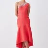 Karen Millen Petite Bandage Diamante Trim One Shoulder High Low Midi Dress 2 Karen Millen Petite Bandage Diamante Trim One Shoulder High Low Midi Dress -Karen Millen shop pink petite bandage diamante trim one shoulder high low midi dress
