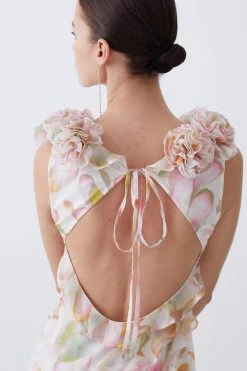 Karen Millen Petite Floral Chiffon Corsage Ruffle Slip Maxi Dress 9 Karen Millen Petite Floral Chiffon Corsage Ruffle Slip Maxi Dress -Karen Millen shop pink petite floral chiffon corsage ruffle slip maxi dress 1