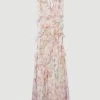 Karen Millen Petite Floral Chiffon Corsage Ruffle Slip Maxi Dress