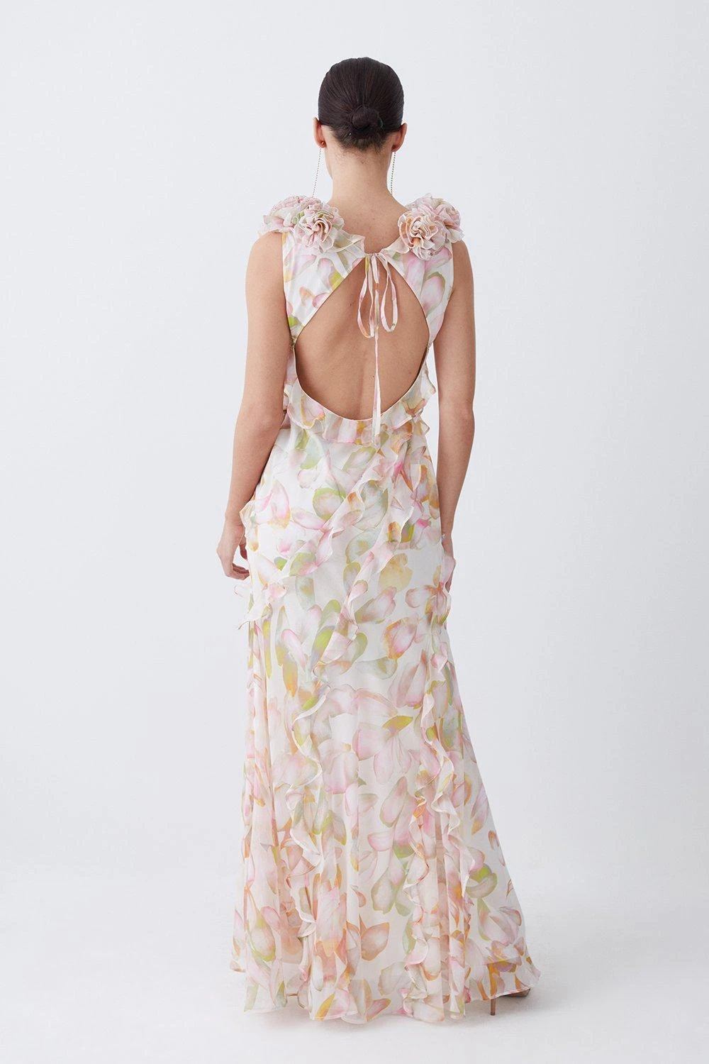 Karen Millen Petite Floral Chiffon Corsage Ruffle Slip Maxi Dress 6 Karen Millen Petite Floral Chiffon Corsage Ruffle Slip Maxi Dress - Image 4