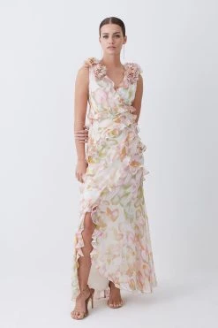 Karen Millen Petite Floral Chiffon Corsage Ruffle Slip Maxi Dress 12 Karen Millen Petite Floral Chiffon Corsage Ruffle Slip Maxi Dress -Karen Millen shop pink petite floral chiffon corsage ruffle slip maxi dress 4