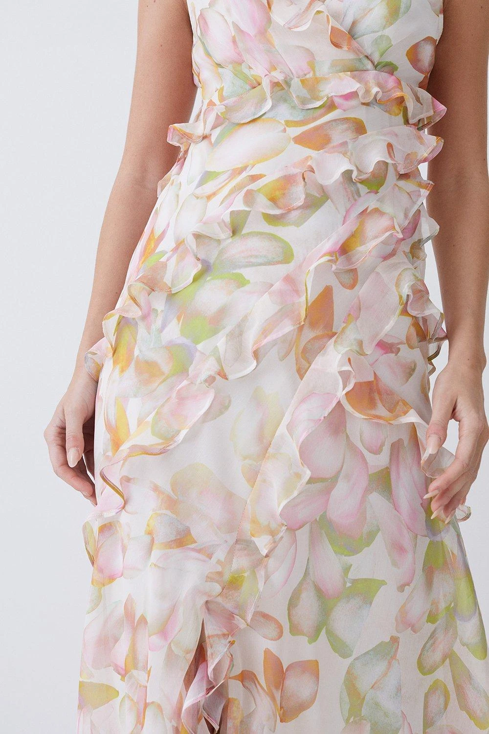 Karen Millen Petite Floral Chiffon Corsage Ruffle Slip Maxi Dress 8 Karen Millen Petite Floral Chiffon Corsage Ruffle Slip Maxi Dress - Image 6