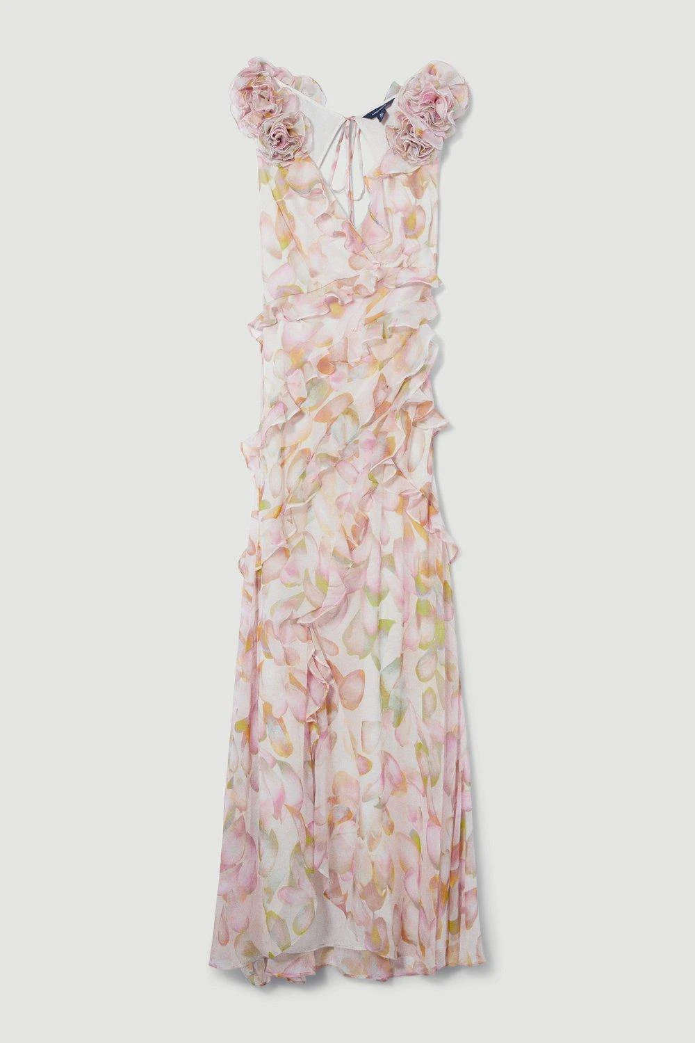 Karen Millen Petite Floral Chiffon Corsage Ruffle Slip Maxi Dress 3 Karen Millen Petite Floral Chiffon Corsage Ruffle Slip Maxi Dress