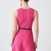 Karen Millen Petite Knitted Rib Skater Mini Dress -Karen Millen shop pink petite knitted rib skater mini dress