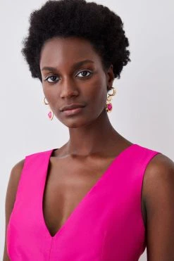 Karen Millen Petite Rosette Taffeta Column Midi Dress -Karen Millen shop pink petite rosette taffeta column midi dress 2