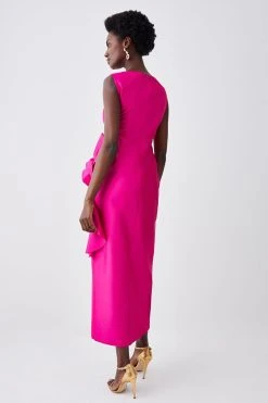 Karen Millen Petite Rosette Taffeta Column Midi Dress -Karen Millen shop pink petite rosette taffeta column midi dress 4